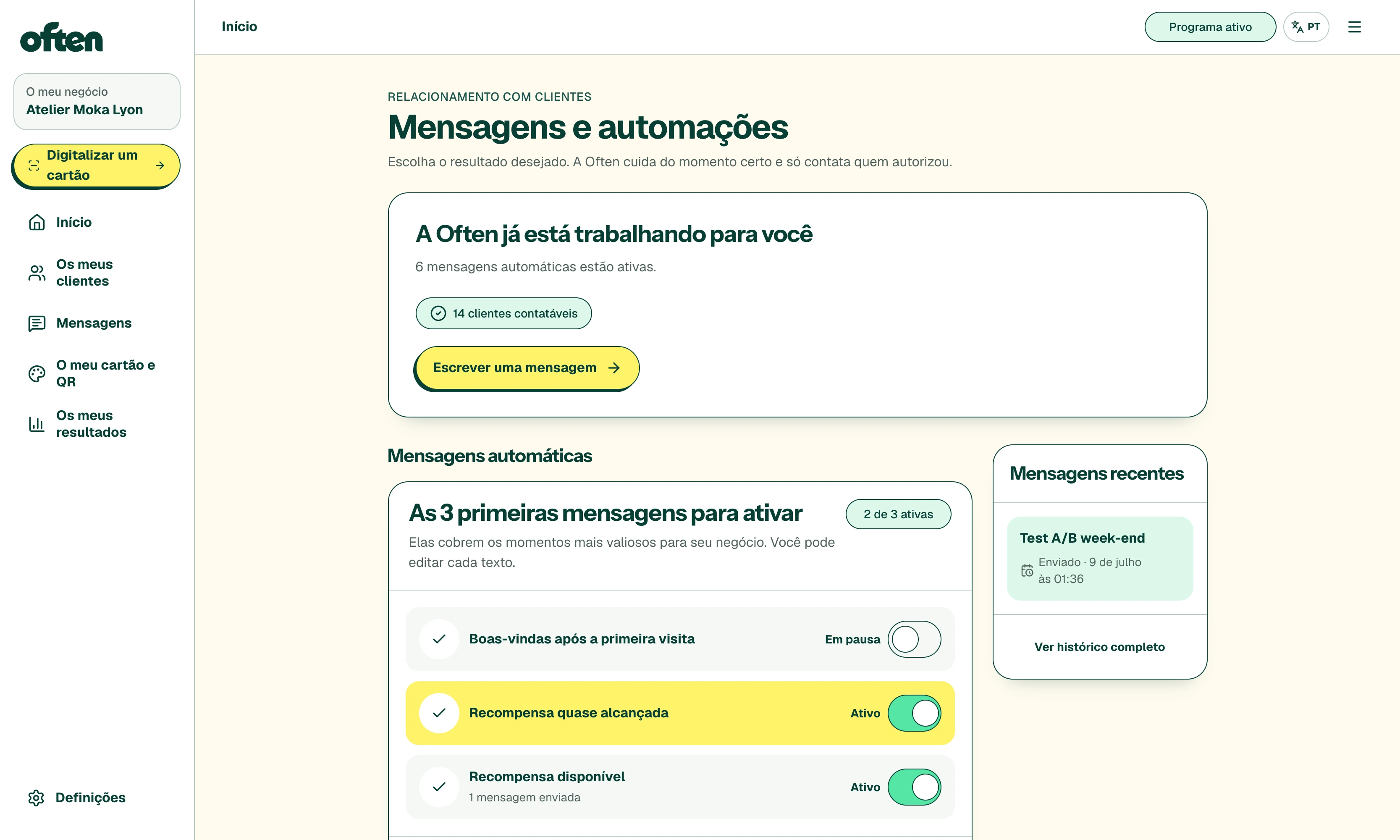 Mensagens automáticas Often com percursos de boas-vindas e aniversário